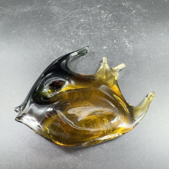 Venetian Hand Blown Fish Art Glass Figurine Hand Made In Italy Amber Smokey VTG - Picture 13 of 14